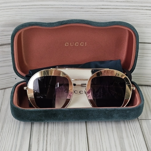 Gucci Aviator GG0105S Aviator Sunglasses in Gold and Brown Gradient NWT - Picture 9 of 11